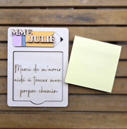 Porte notes adhésives "Merci de m'avoir aidé à tracer mon propre chemin"